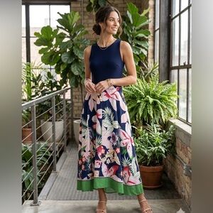 Nordstrom Navy and Green Floral Maxi Dress